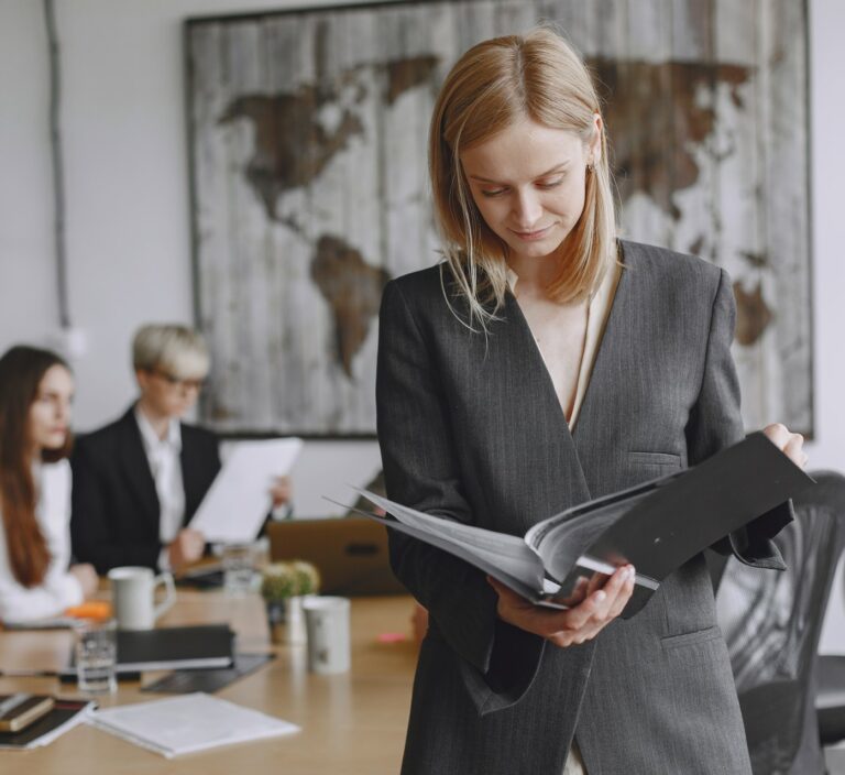 Businesss Woman Check Document Sale Company